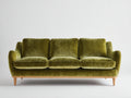 Canapé 3 places - Velours-Bois - 226x91x85 cm - Vert olive-Bois naturel - Style rétro