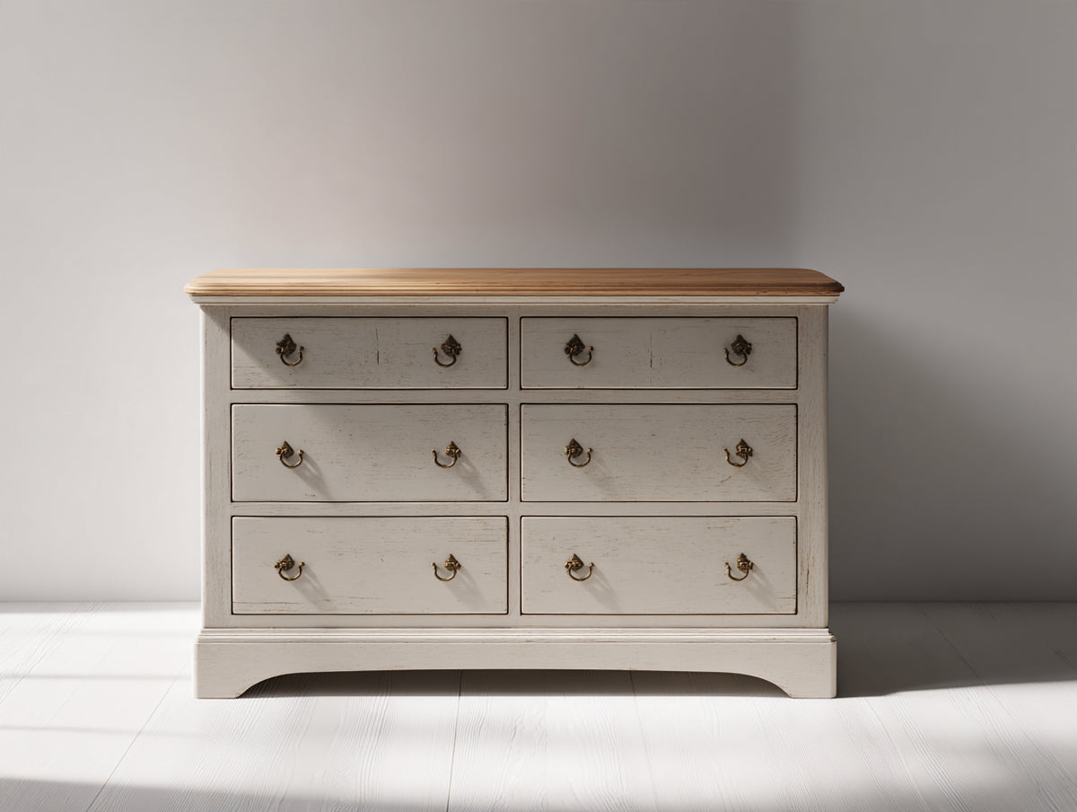 Commode - Bois-Métal - 130 x 45 x 85 cm - Blanc cassé-Brun - Style campagne chic