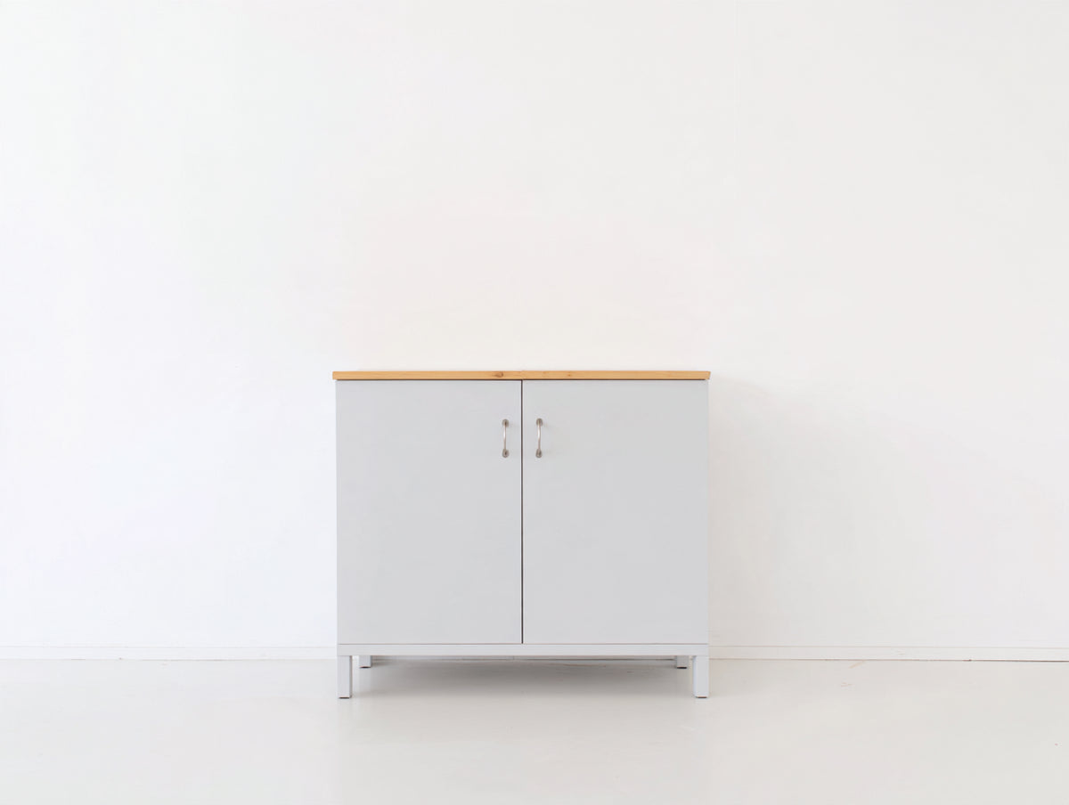 Buffet - bois - métal - 95 x 40 x 90 cm - gris clair-bois naturel - style minimaliste