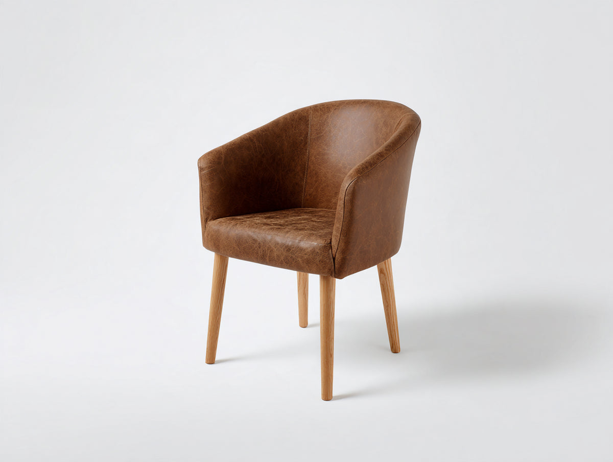 Chaise de salle à manger - similicuir-bois - 62 x 60 x 81 cm - marron vieilli-bois naturel - style contemporain