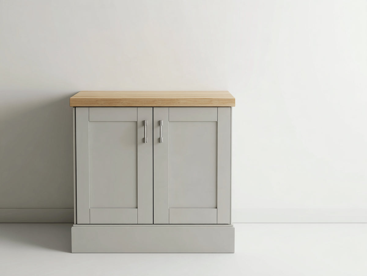 Buffet - bois - métal - 90 x 40 x 90 cm - gris clair-bois naturel - style contemporain