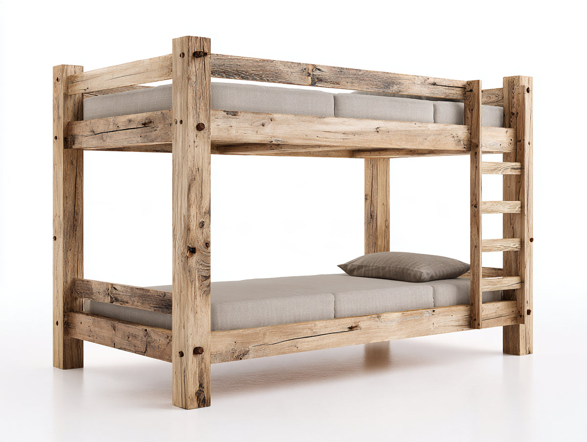 Lits superposés - bois massif - 205 x 100 x 165 cm - bois naturel - style rustique