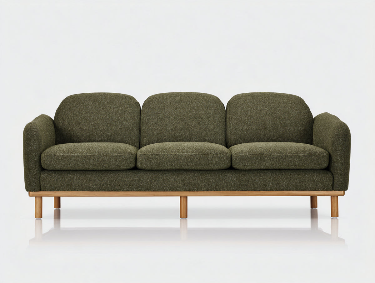Canapé 3 places - Tissu-Bois - 218x86x83 cm - Vert olive-Bois naturel - Style moderne