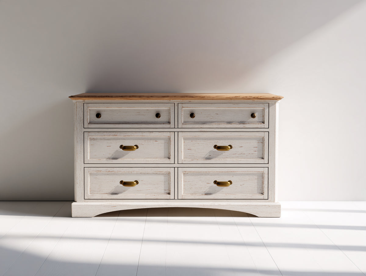 Commode - Bois-Métal - 135 x 45 x 84 cm - Blanc cassé-Brun - Style campagne chic