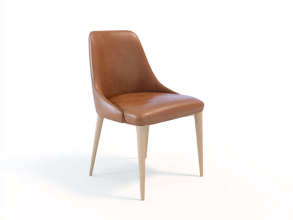 Chaise de salle à manger - similicuir-bois - 52 x 57 x 86 cm - marron-bois clair - style contemporain