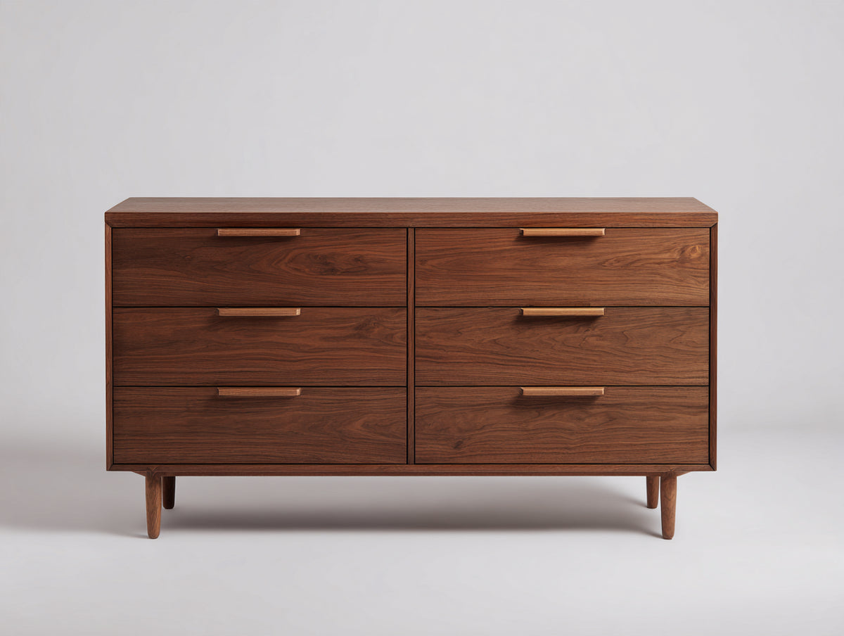 Commode - Bois - 150 x 45 x 82 cm - Brun noyer - Style milieu du siècle