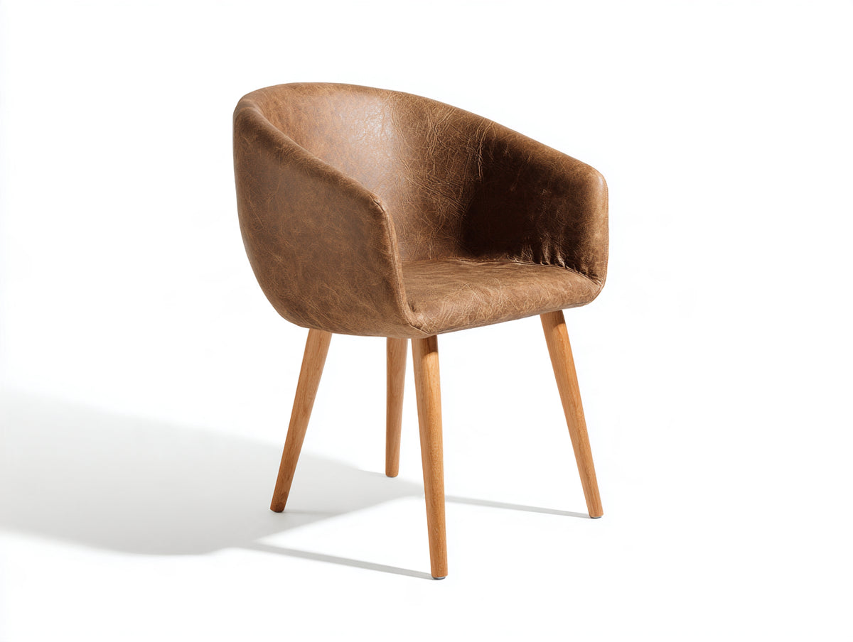 Chaise de salle à manger - similicuir-bois - 63 x 61 x 80 cm - marron vieilli-bois naturel - style contemporain