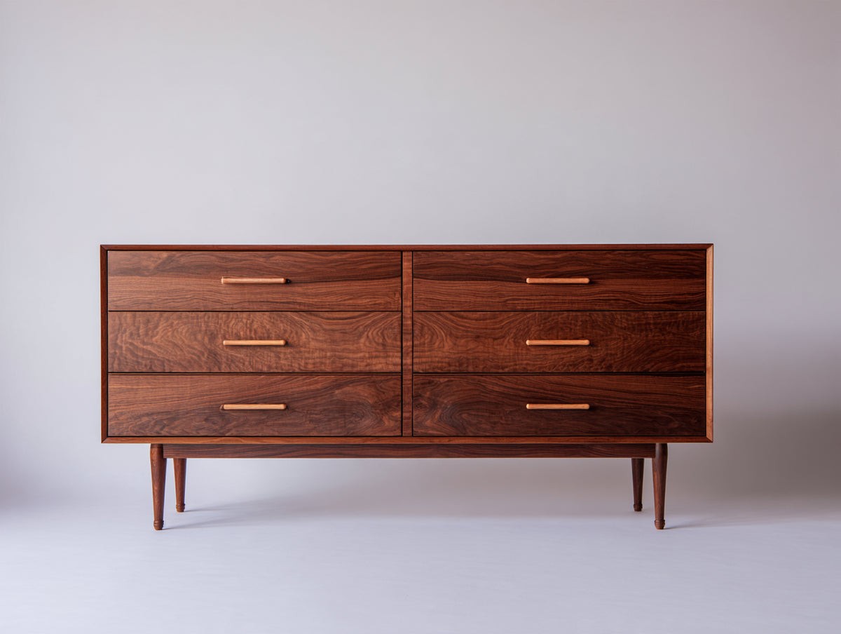 Commode - Bois - 160 x 45 x 84 cm - Brun noyer - Style milieu du siècle