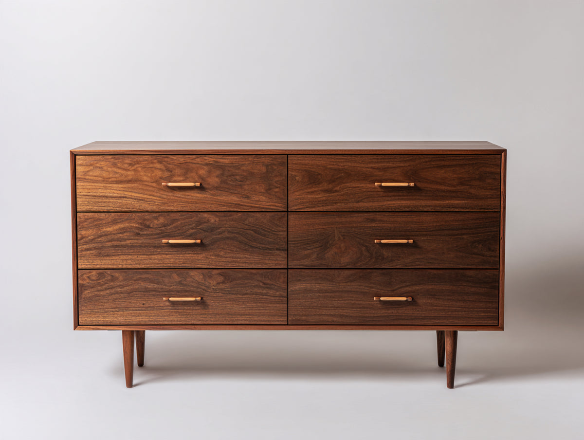 Commode - Bois - 145 x 45 x 80 cm - Brun noyer - Style milieu du siècle